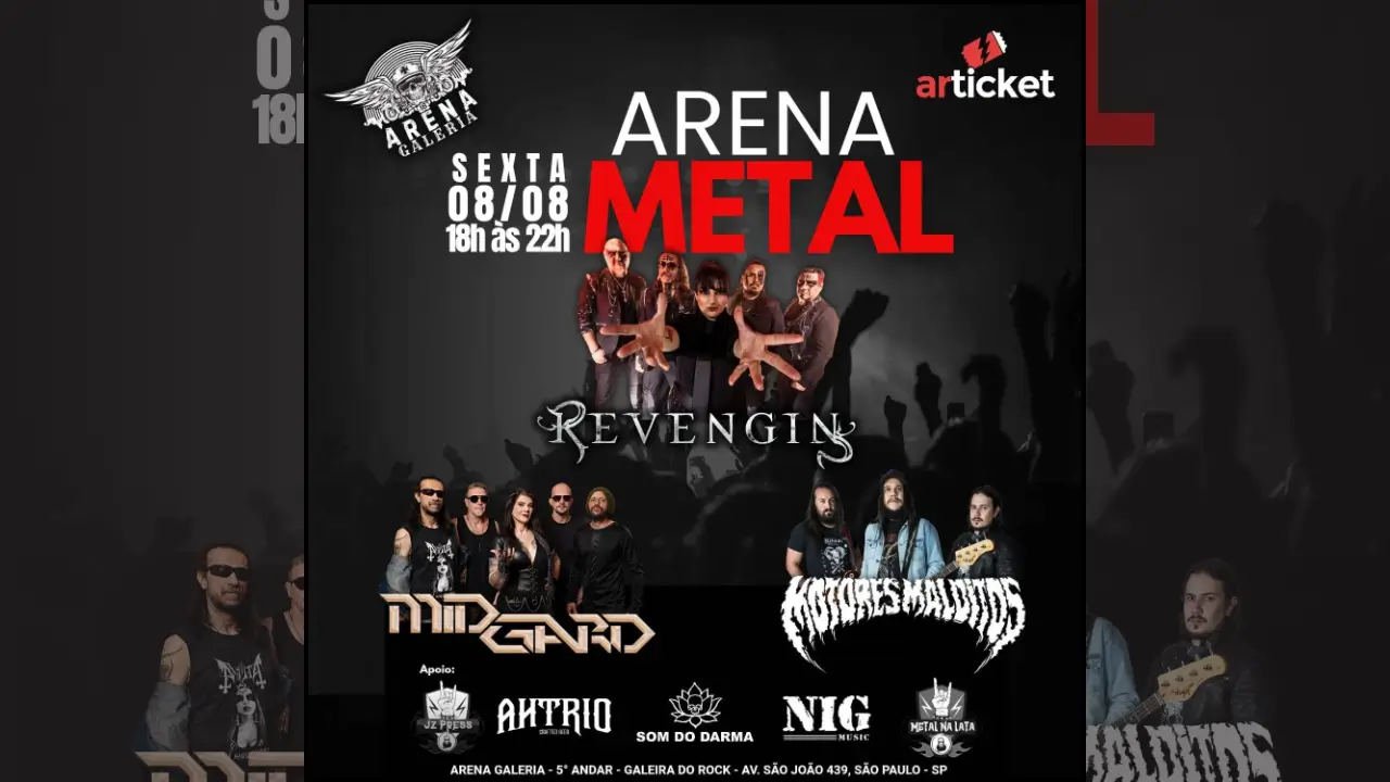 Metal autoral brasileiro - Galeria do Rock evento - Arena Galeria shows - Motores Malditos banda - Revengin Dark Dogma - Midgard Verdugos